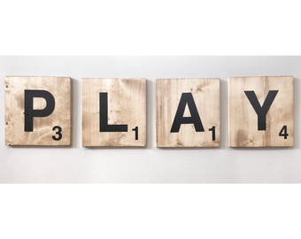 Giant Scrabble Tile Letters, Jumbo Wooden Kids Tile Wall Art, Large Words for Playroom Nursery, Family Room, Wood tiles, Farmhouse WallDecor