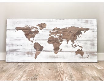 Huge World Map, Rustic Wood Decor, Travel World Map, Push Pin Travel Map, World Globe, Farmhouse Wall Decor, Large World Map, Distressed Map