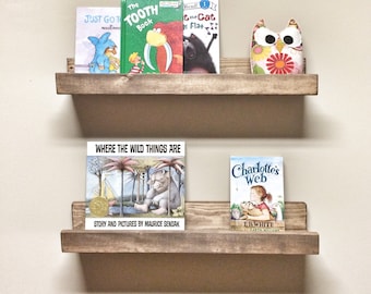 Set of 2 Picture Ledge Shelves, 24 inch Floating Shelves, Nursery Kids Room Shelf, Toy Book Shelf, Rustic Wood Shelves, Gallery Wall Shelf