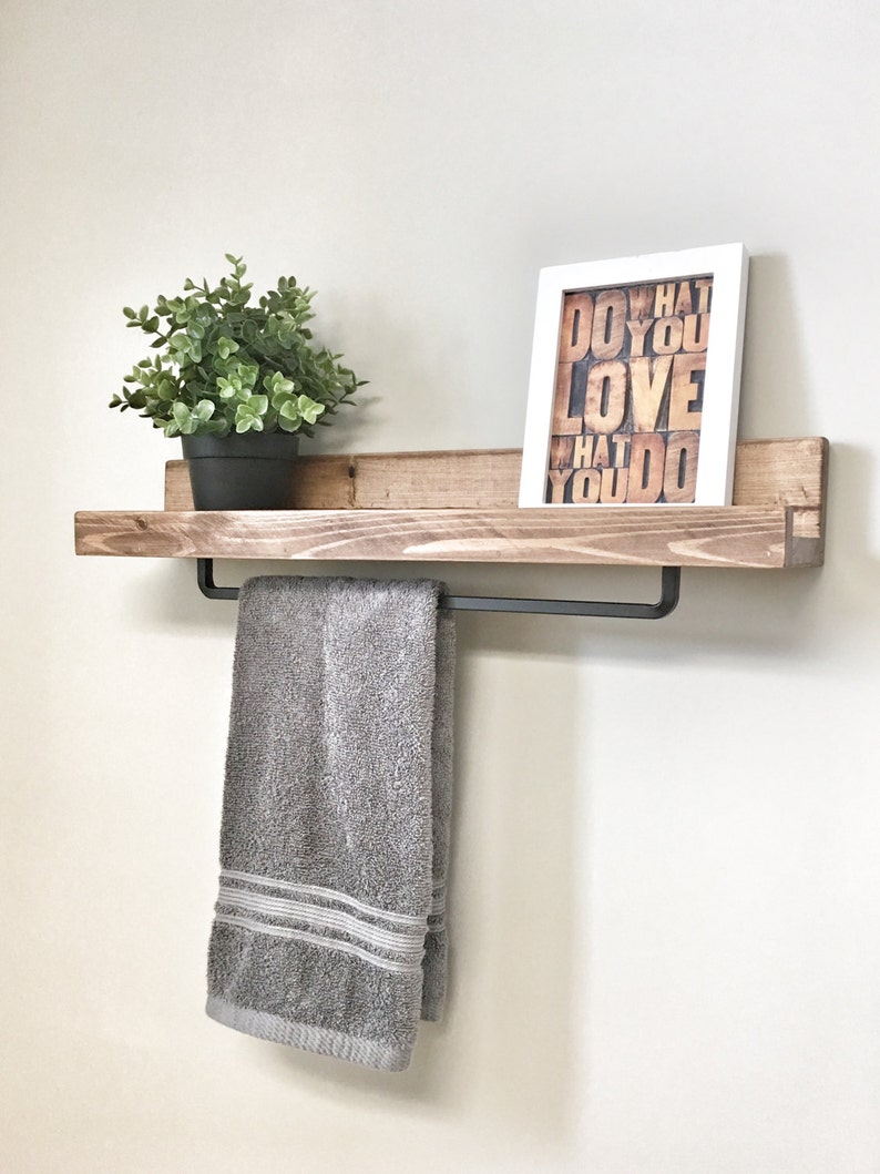 Bathroom Towel Rack Shelf, Floating Shelf Hand Towel Holder, Bathroom Decor, Towel Hanger, Bathroom Towel Bar, Hand Towel Shelf, Towel Rack image 3