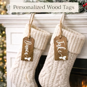 Personalized Wooden Stocking Tags | Custom Christmas Name Tags | Rustic Gift Tags | Wood Stocking Name Tag | Christmas Decor | Holiday Tags