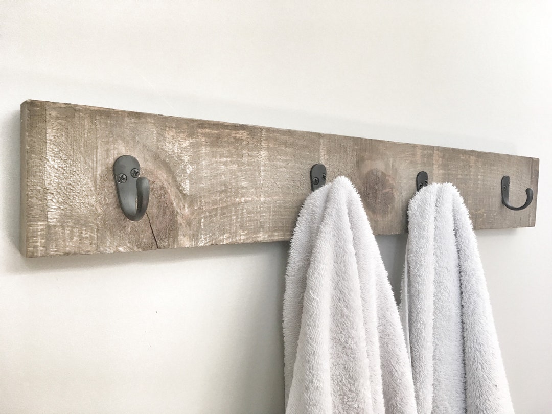 Towel Organizer Wooden Hooks Bathroom Closet Solid-raw -  Norway