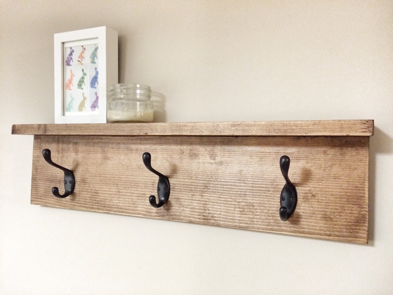 Rustic Wooden Coat Entry Hook Rack With Shelf Rustic Home Etsy