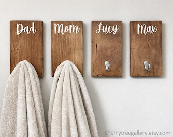 Personalized Wood Towel Hook, Rustic Farmhouse Decor