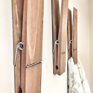 Set of 3 SUPER HUGE Jumbo Rustic 12 Decorative Clothespin, Home Bathroom Nursery Laundry Wall Decor, Towel Hook, Towel Rack, Towel Hanger image 2