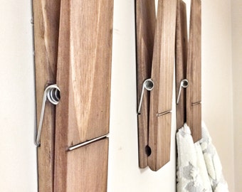 SUPER HUGE Jumbo Rustic 12" Decorative Clothespin in Walnut Finish, Photo Note Holder for Home Office, Kids Drawing Display, Bathroom Hooks