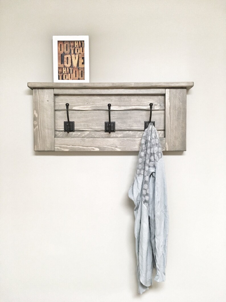 Rustic Wooden Entryway Grey Coat Rack Rustic Wooden Shelf Etsy