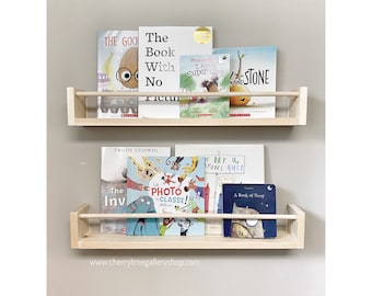 Nursery Bookshelf, Nursery Decor, Bookshelves, Book Ledge, Kids Bookcase, Baby Gift, Natural Floating Shelf, Pine Shelf, Baby Clothes Hanger
