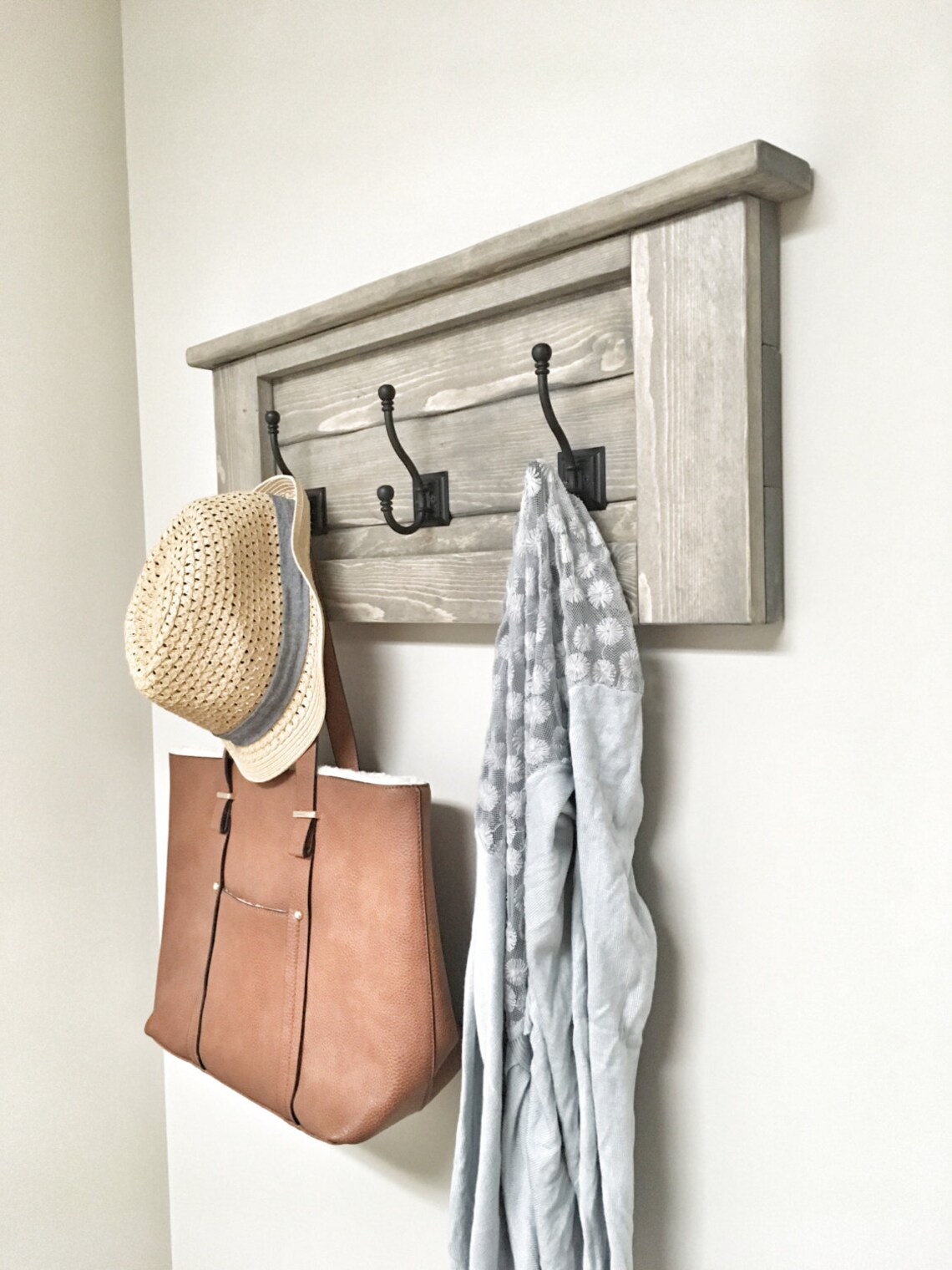 Rustic Wooden Entryway Grey Coat Rack Rustic Wooden Shelf Etsy