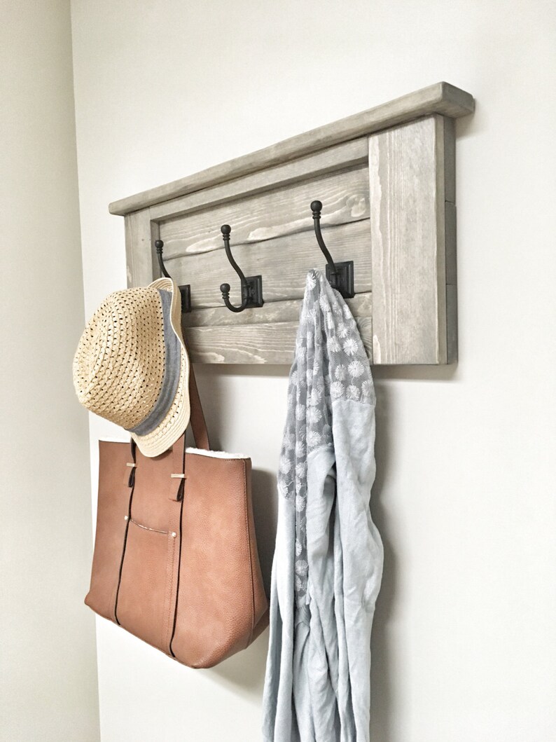 Rustic Wooden Entryway Grey Coat Rack Rustic Wooden Shelf Etsy