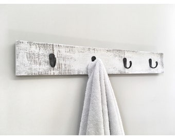 Rustic Wooden Towel Rack, Entryway White Coat Rack, Rustic Wooden Barnwood Entryway Rack, Coat Rack, Rustic Home Decor, Rustic Furniture
