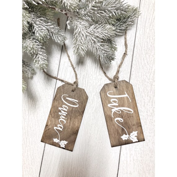 Stocking Name Tags, Personalized | Custom Wood Christmas Gift Tags | Pet  option