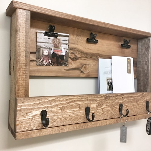 Wooden Key Chain Rack Wall Mail Holder Key Chain Holder Etsy