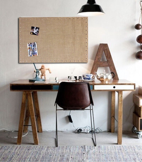 Large Burlap Memo PIN Board Bulletin Board Hardwood Etsy