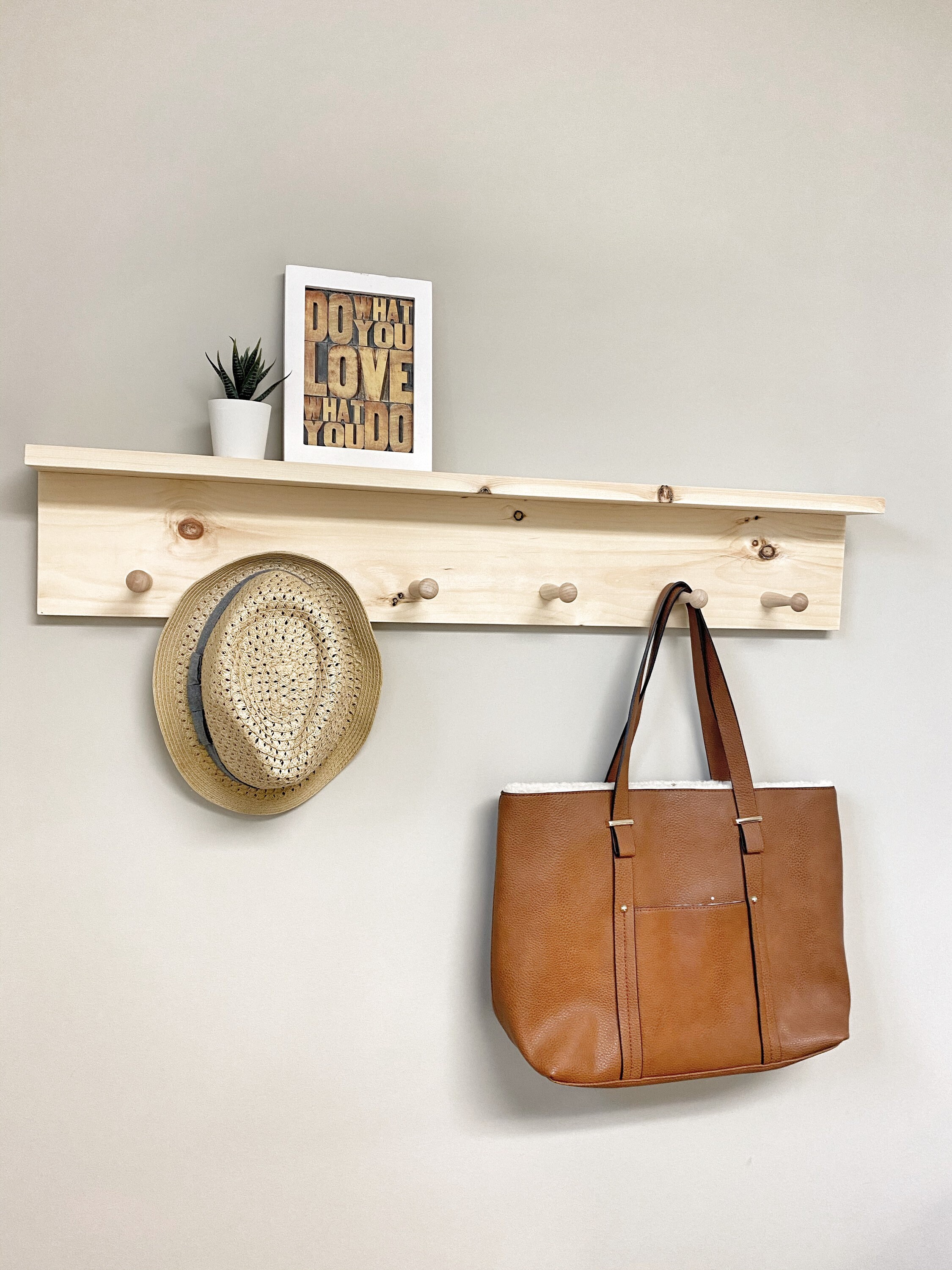Shelf With Hooks, Towel Rack, Wooden Peg Rail, Wooden Peg