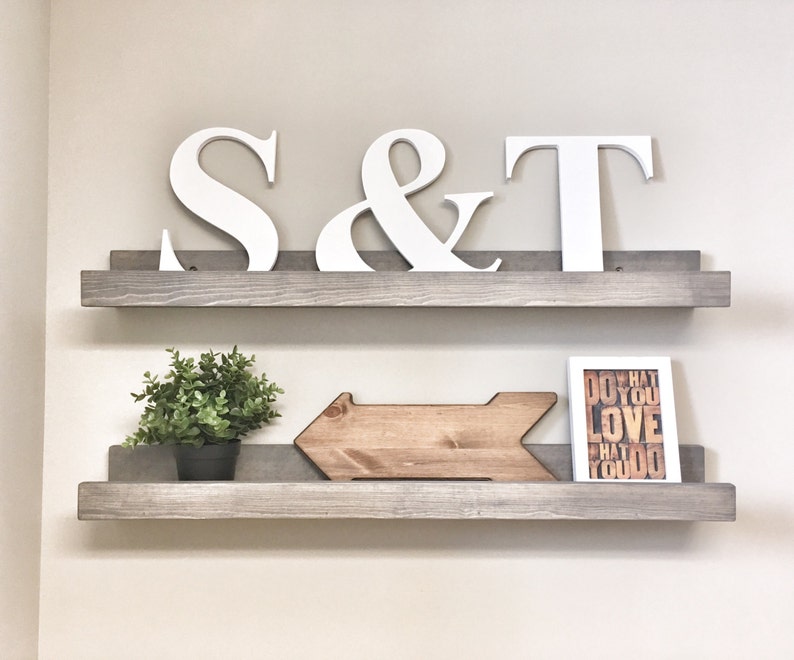 Three Rustic Picture Ledge Shelves Floating Wood Three Rustic Picture Ledge Shelves Floating Wood On Wall Solid