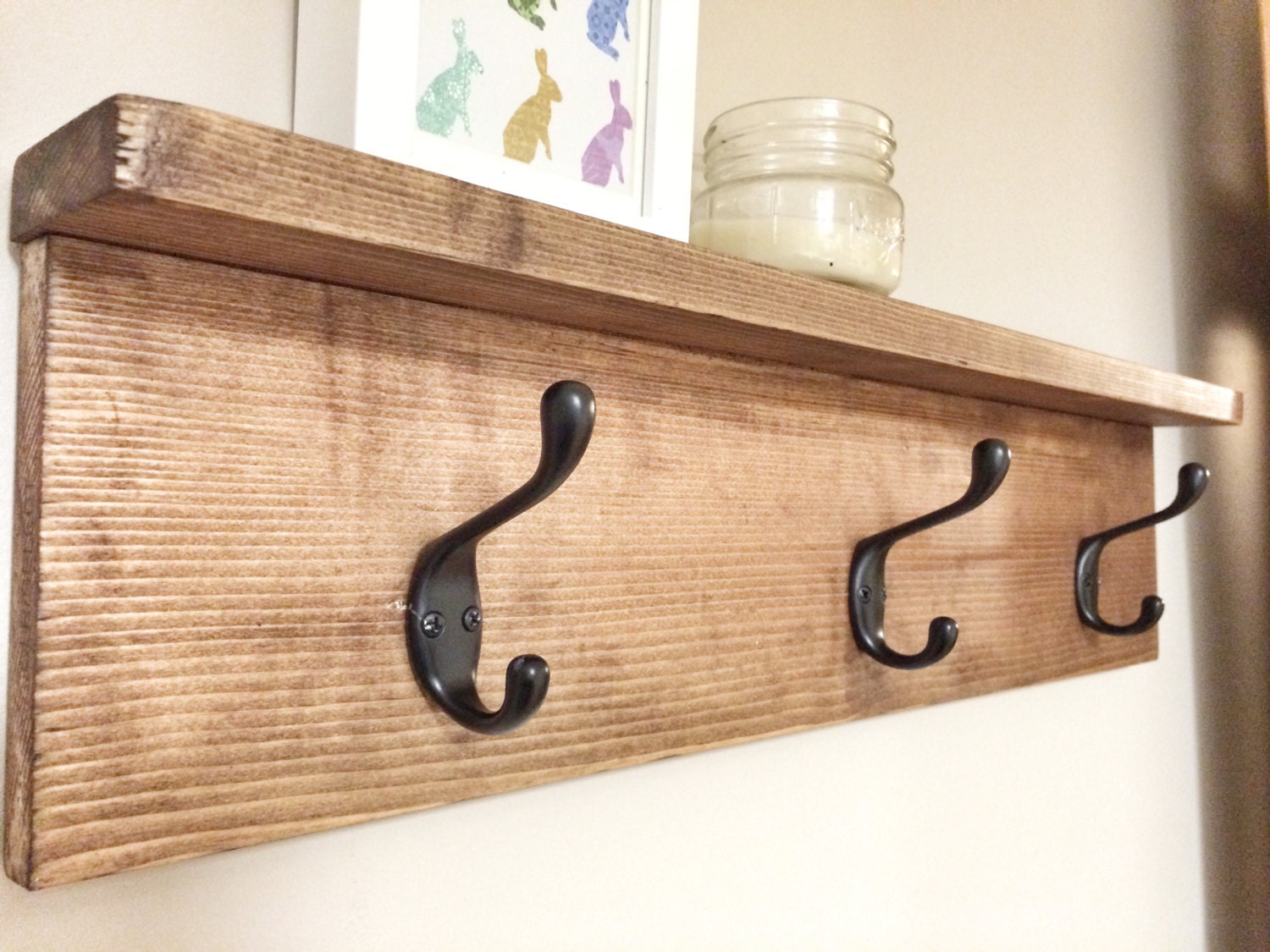 Rustic Wooden Towel Rack Entryway Walnut Coat Rack Rustic 