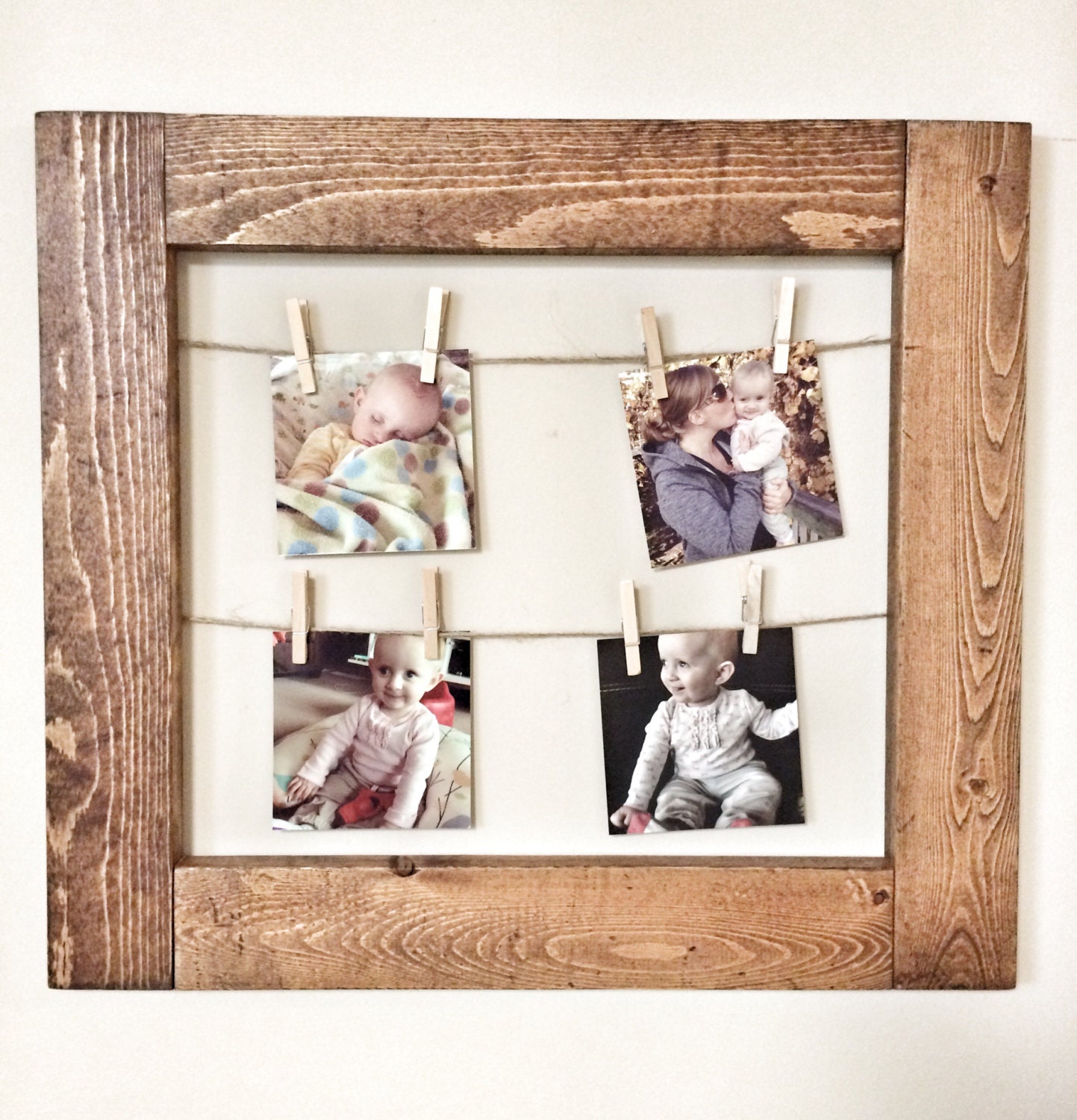 Rustic Decorative Picture Frame With Clothespins In Dark Walnut Finish Gallery Photo