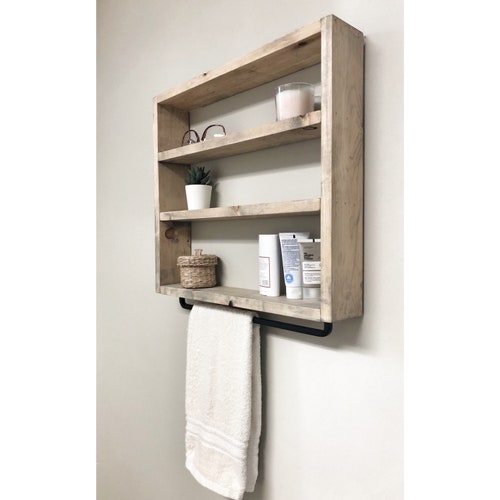 Farmhouse Bathroom Shelf With Towel Bar 2tier Etsy