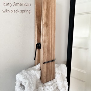 Jumbo Clothespin Bathroom Towel Holder, Towel Hook, 9 clothespin, farmhouse decor, bathroom decor, laundry room decor, bathroom wall decor image 3