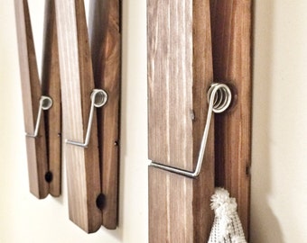 Set of 3 - SUPER HUGE Jumbo Rustic 12" Decorative Clothespin, Home Bathroom Nursery Laundry Wall Decor, Towel Hook, Towel Rack, Towel Hanger