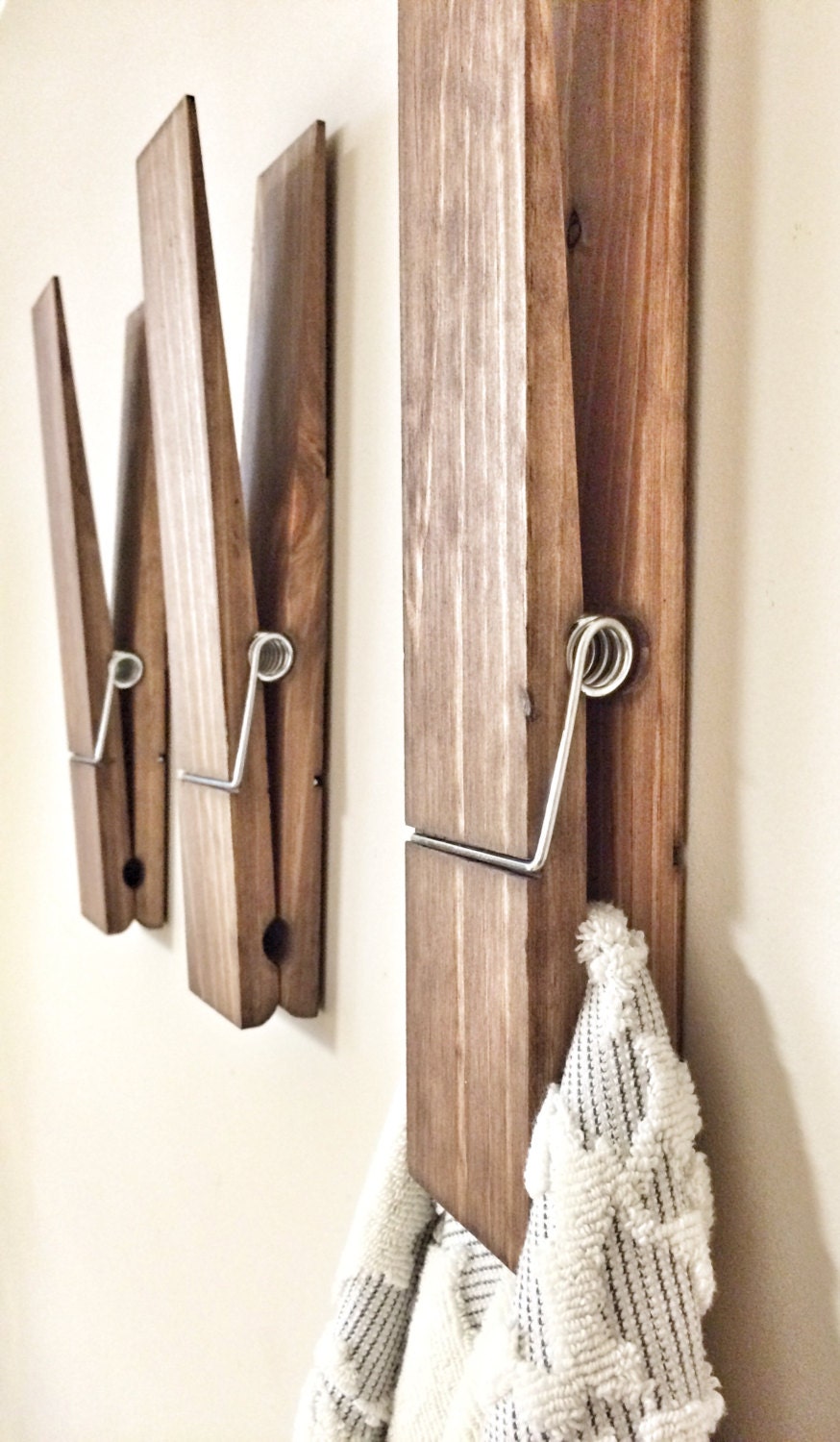 Set of 3 SUPER HUGE Jumbo Rustic 12 Decorative Clothespin Home Bathroom Nursery Laundry Wall Decor Towel Hook Towel Rack Towel Hanger Etsy