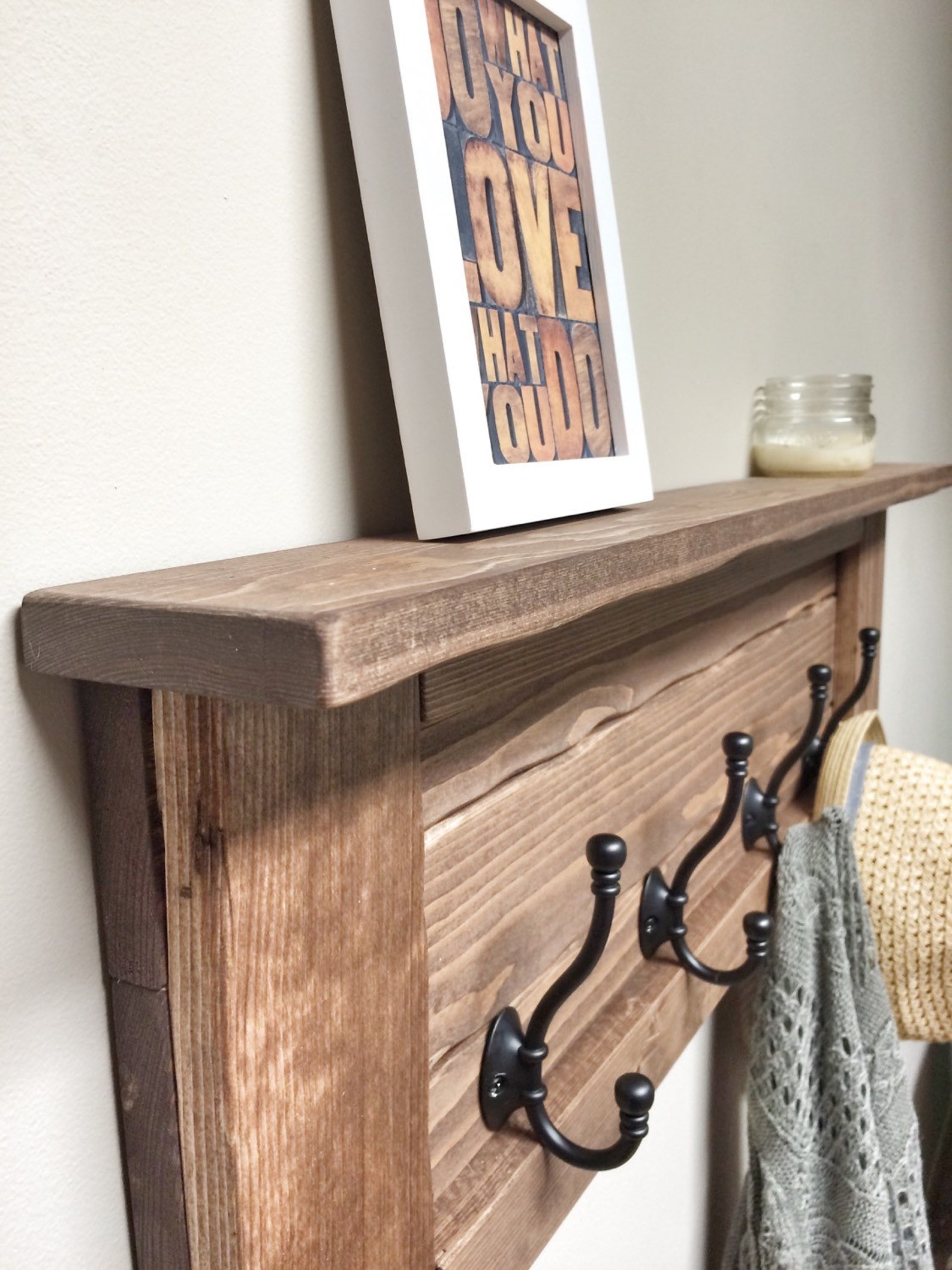 Wooden Entryway Coat Rack With Hooks Rustic Wooden Shelf Etsy Canada