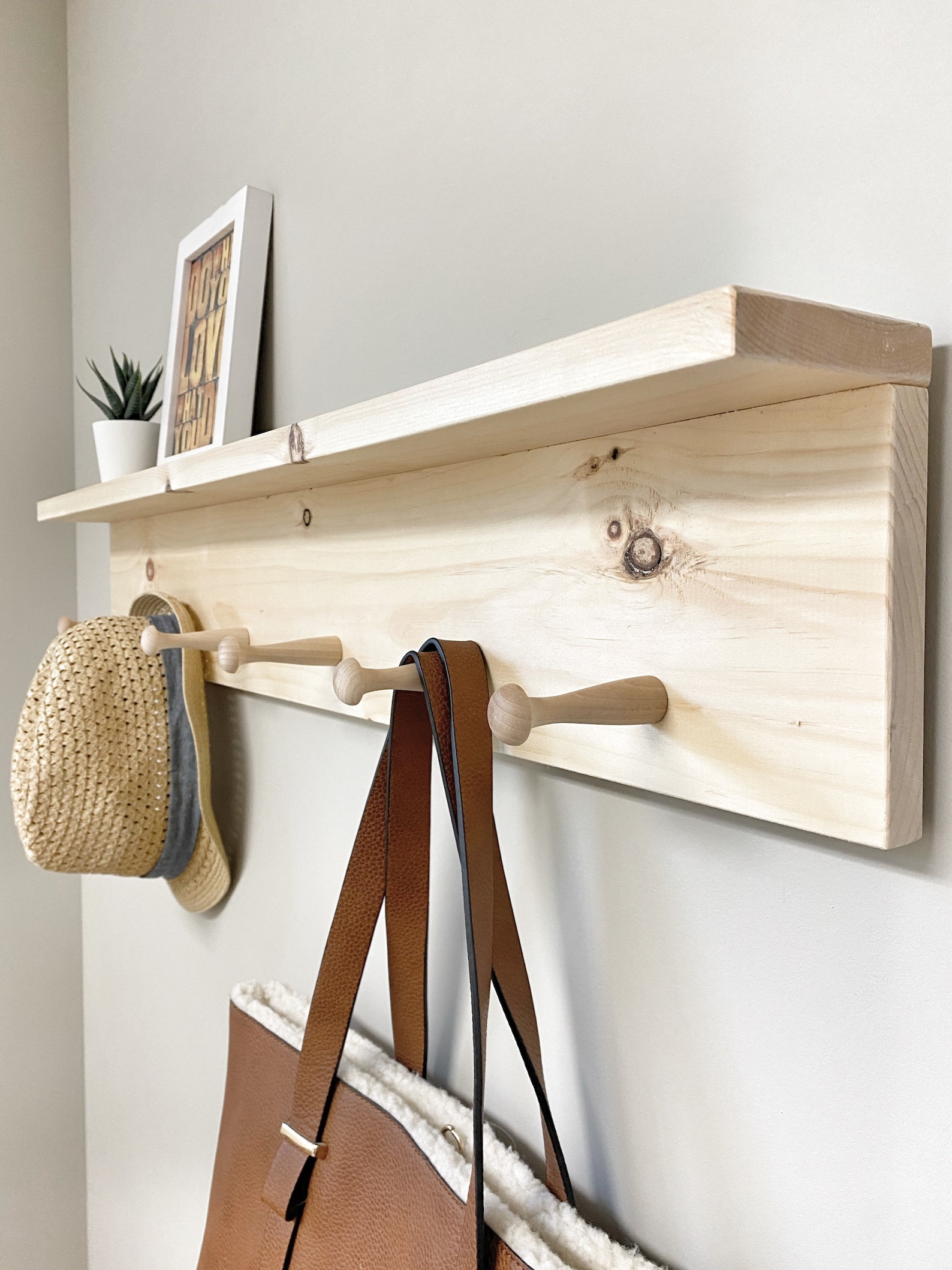 Shelf with hooks Towel rack Wooden peg rail Wooden Peg Etsy