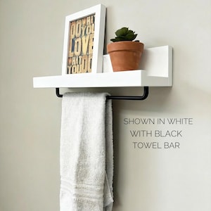 Rustic Floating Shelf with Towel Bar | Bathroom Towel Rack Shelf | Wooden Picture Ledge Shelf | Small Space Storage | Bathroom Organizer 画像 8