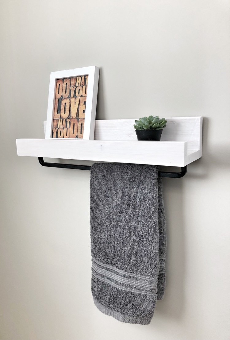 18 Floating Shelf for Bathroom Storage and to Hang Towels Shelf With Towel Bar Rustic Farmhouse Shelf Washroom Shelves Floating Shelf Etsy