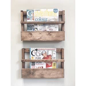 Wood Magazine Holder, Magazine Wall Storage Rack, Wall Hanging, Rustic Home Decor, Floating Furniture storage, Hexagon shelves