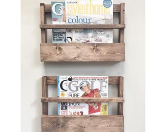 Wood Magazine Holder, Magazine Wall Storage Rack, Wall Hanging, Rustic Home Decor, Floating Furniture storage, Hexagon shelves