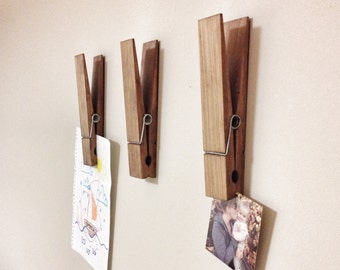 Large Rustic 9" Decorative Clothespin in dark walnut finish - office home bathroom nursery laundry wall decor note photo holder x-mas gift