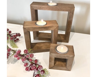 Wood Candle Centerpiece, Rustic Wedding Table Decoration, Wooden Candle Holder, Tea Light Holder, Table Christmas Decor, Home Decorations