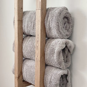 Wood Towel Rack Shelf, Floating Wall Shelf, Laundry Room Storage, Bathroom Towel Rack Shelf, Wall Towel Holder, Pool Towels, Bathroom Decor image 2