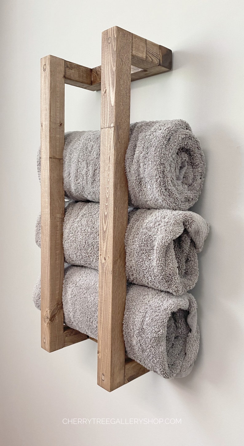 Wood Towel Rack Shelf, Floating Wall Shelf, Laundry Room Storage, Bathroom Towel Rack Shelf, Wall Towel Holder, Pool Towels, Bathroom Decor image 2
