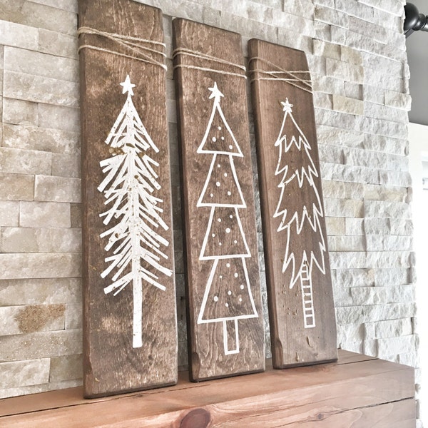 Set mit 3 rustikalen Weihnachtsbäumen aus Holz, Weihnachtsbaumdekoration aus Holz für die Weihnachtszeit, Weihnachtsgeschenk und Geschenk, rustikale Weihnachten
