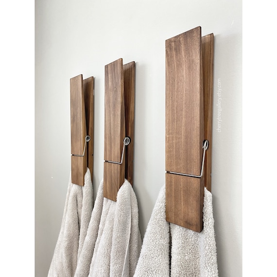 Walnut Towel Holder Set of 2 Wood Wall Hook Personalized Bathroom Towel  Hooks Wooden Hooks Minimalist Home Decor 