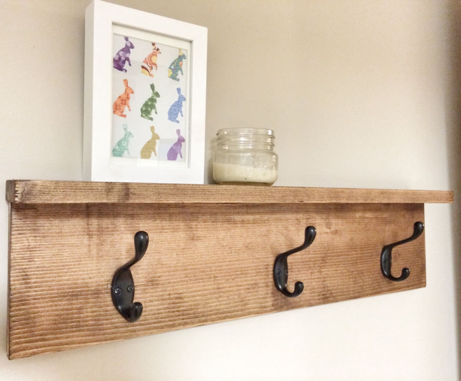 Rustic Wooden Coat Entry Hook Rack With Shelf Rustic Home Etsy