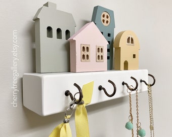 Wood House Hooks, Wooden Wall Hooks, Kids Nursery Wall Hooks, Home Decor for Kids Playroom, Kids Room Storage, Jewellery Wall Hooks