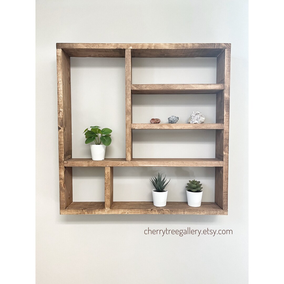Solid Wood Display Shelf, Square Wood Shelf, Crystal Display Shelf