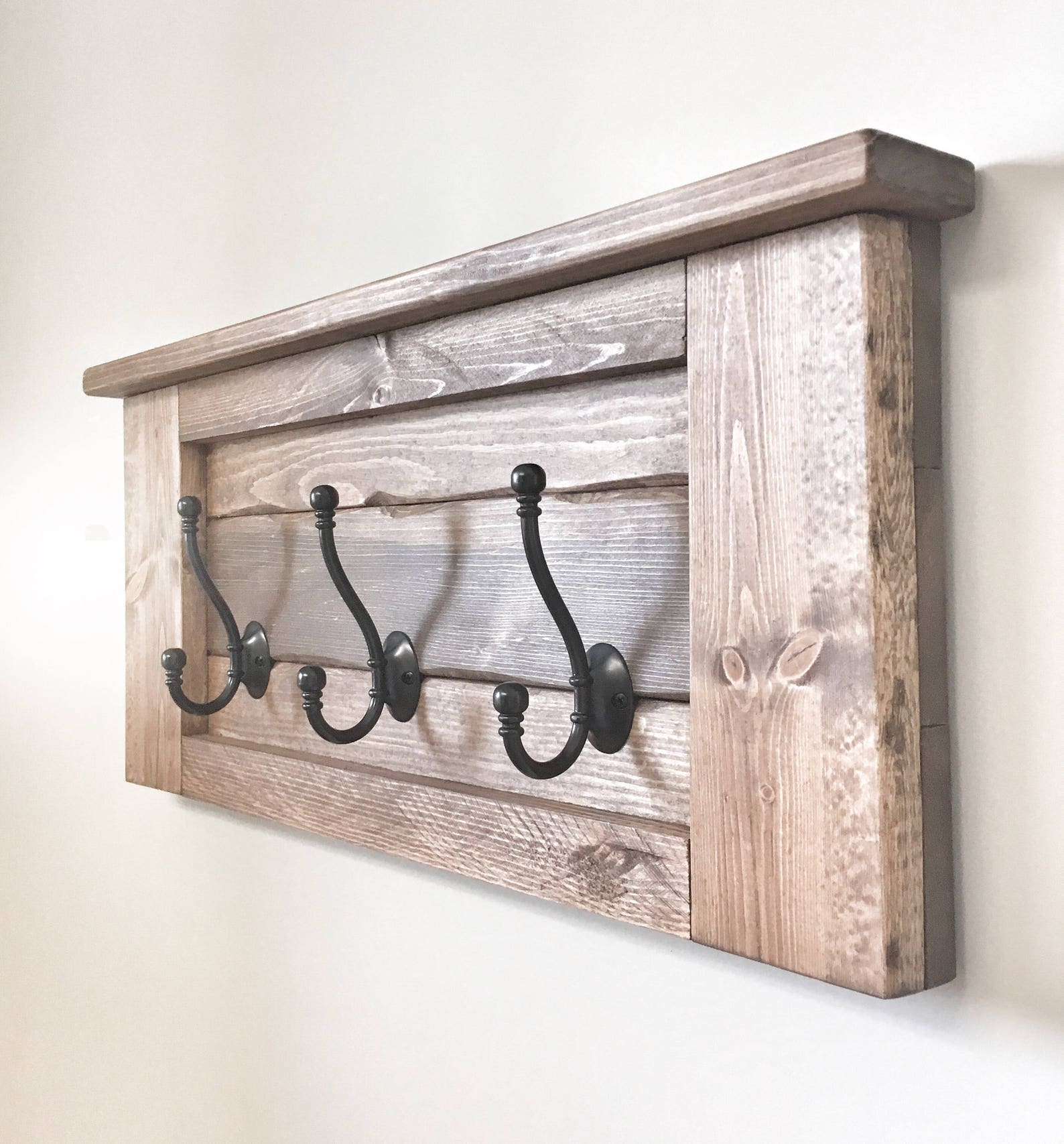 Large Rustic Wooden Entryway Coat Rack Hooks Wall Home Decor Etsy Canada