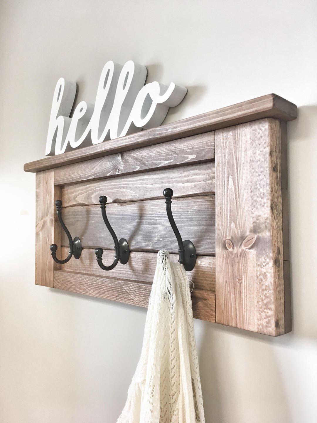 Large Rustic Wooden Entryway Coat Rack Hooks Wall Home Decor Etsy Canada