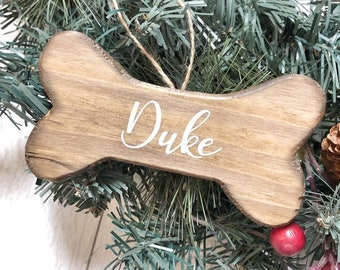 Dog Bone Ornament, Custom Christmas Dog Ornament, Gift for Animal Lover, Personalised Stocking Tag, Personalized Gift Tag, Wood Dog Tag