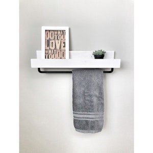 18" Floating Shelf for Bathroom Storage and to Hang Towels, Shelf with Towel Bar, Rustic Farmhouse Shelf, Washroom Shelves, Floating Shelf