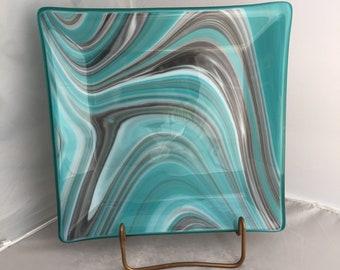 Fused art glass square plate