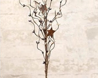 Six Gray White Cream 24" Pip Berry Sprays with Rusty Stars (set of 6)