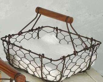 Square Chicken Wire Basket Wooden Handle