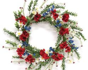 18" Patriotic Wreath Red White Blue Artificial Floral