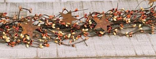 Fall 40 inch Pumpkin Spice Pip Berry Garland with Rusty Stars